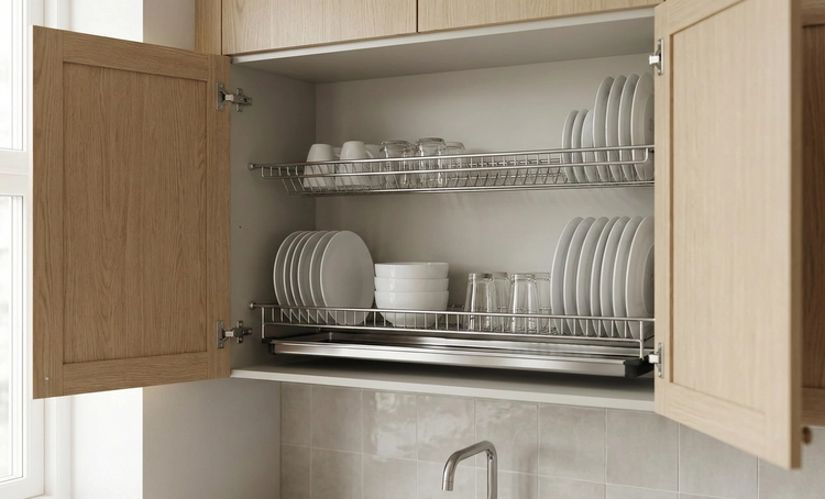 تصویر راهنمای انتخاب آبچکان داخل کابینت در یک آشپزخانه مدرن