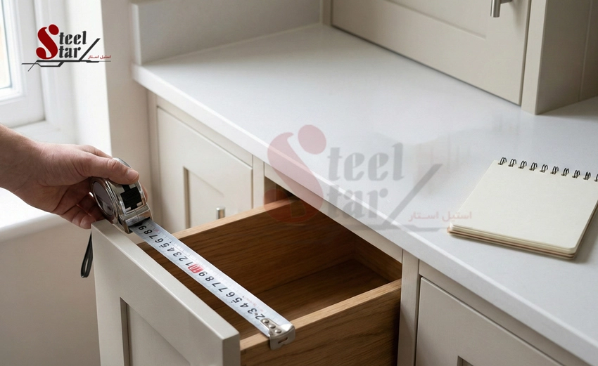 اندازه‌گیری فضای کابینت و کشو برای انتخاب جا قاشقی مناسب